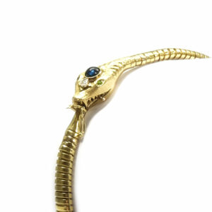 Antikes Schlangen Armband 14K Gold mit Saphir & Diamant, um 1925