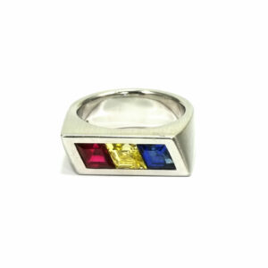 Christian Tesarik, Wien Designer Ring mit Rubin, Saphir & 0.7ct Fancy Yellow Diamant in Platin