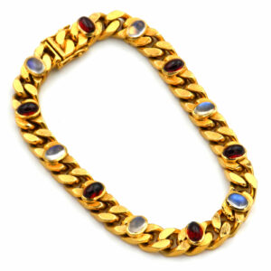 Gold Armband mit Mondsteinen und Almandinen Panzerarmband in 750 Gold