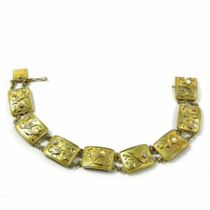 Art Deco Gold Armband mit 0.2 ct Diamanten & Orientperlen, um 1930