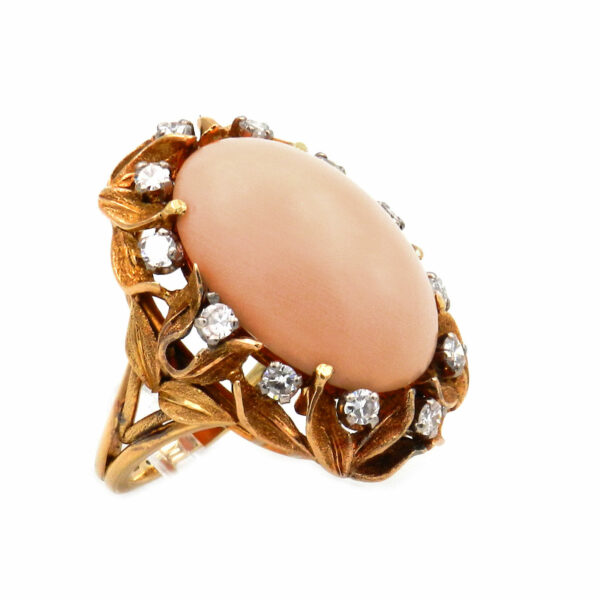 Korallen Ring Gold Engelshautkoralle Diamanten kaufen Stephanie Bohm Echtschmuck Luxusschmuck
