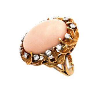 Korallen Ring Gold Engelshautkoralle Diamanten kaufen Stephanie Bohm Echtschmuck Luxusschmuck