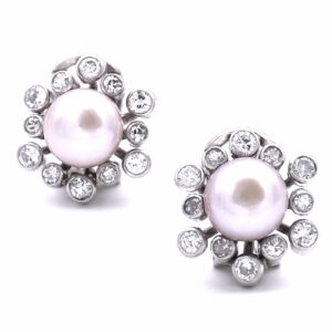 Vintage Perlen Diamant Ohrringe mit 0.7 ct Diamanten als Clips in Weißgold