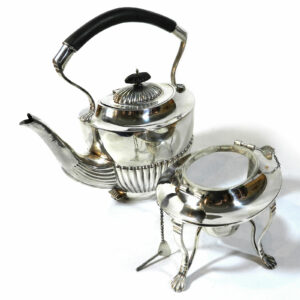 Englischer Silber Teekessel Teekanne auf Stövchen, William Aitken, Birmingham 1902