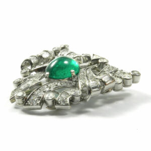 Prächtiger Smaragd Diamant Clip-Brosche im Art Deco Stil