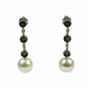 Südsee Perlen Ohrringe mit 1 ct Braunen & Weißen Diamanten