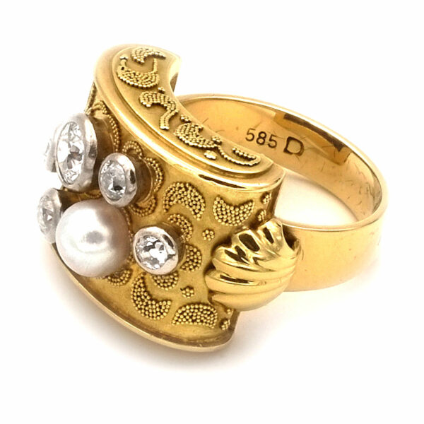 Art Deco Ring Diamanten Perle antik 1930 Gold Granulation kaufen Stephanie Bohm Antikschmuck-4a