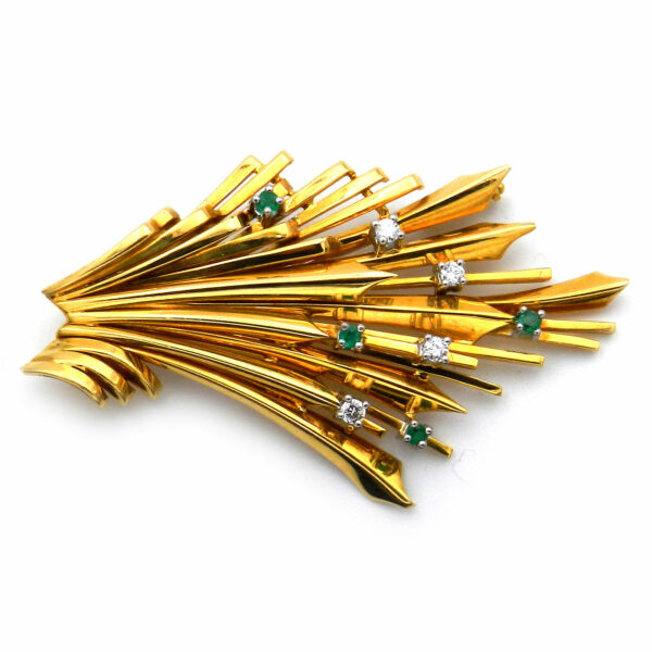 Gold Brosche Smaragd Diamant Retro Novelty kaufen Stephanie Bohm Antiker Schmuck