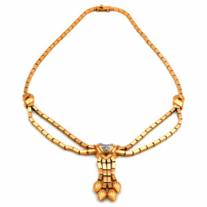 Gold Diamant Collier Kette Retrostil Fransen Paris 750 18K Rosegold kaufen Stephanie Bohm Antiker Schmuck