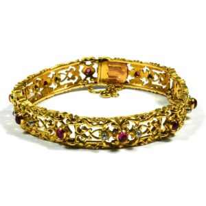 Jugendstil Gold Armband Paris Frankreich Glieder Armband 18K Gold Rubin Diamant kaufen Stephanie Bohm Antiker Schmuck