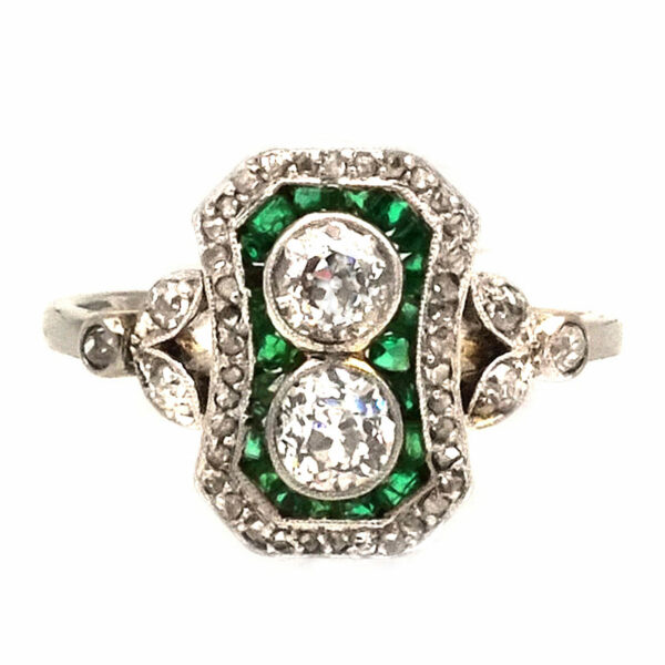 Art Deco Diamant Smaragd Ring Platin Weissgold kaufen Stephanie Bohm Antiker Schmuck