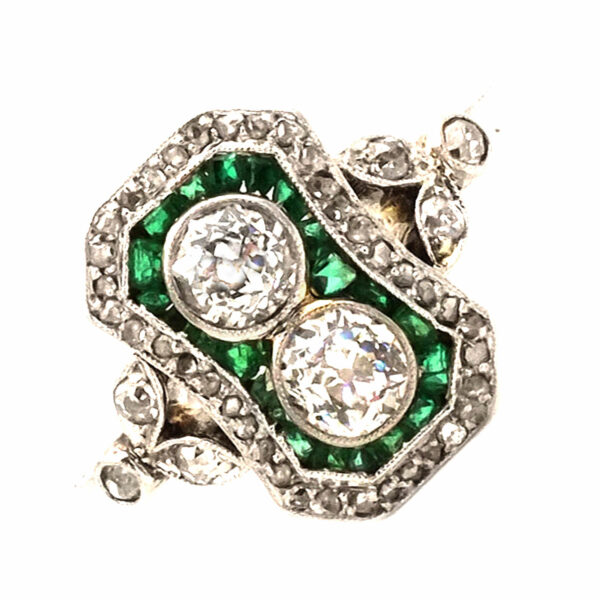 Art Deco Diamant Smaragd Ring Platin Weissgold kaufen Stephanie Bohm Antiker Schmuck