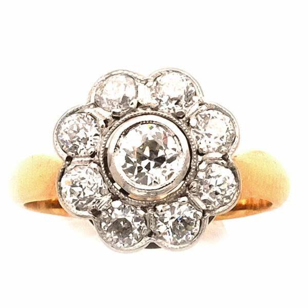 Diamant Ring antik Gold Platin Bluete Rosette Verlobungsring kaufen Stephanie Bohm Antikschmuck