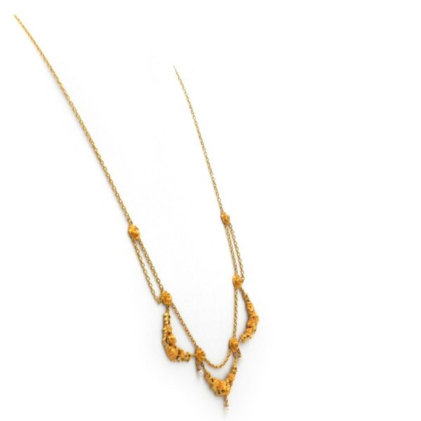 Jugendstil Gold Collier Rosen 18K Gold Perlen Paris Frankreich kaufen Stephanie Bohm Anitker Schmuck