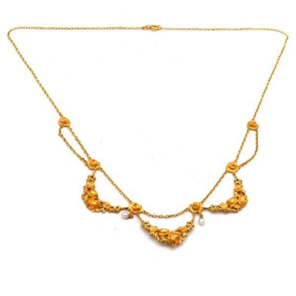 Jugendstil Gold Collier Rosen 18K Gold Perlen Paris Frankreich kaufen Stephanie Bohm Anitker Schmuck