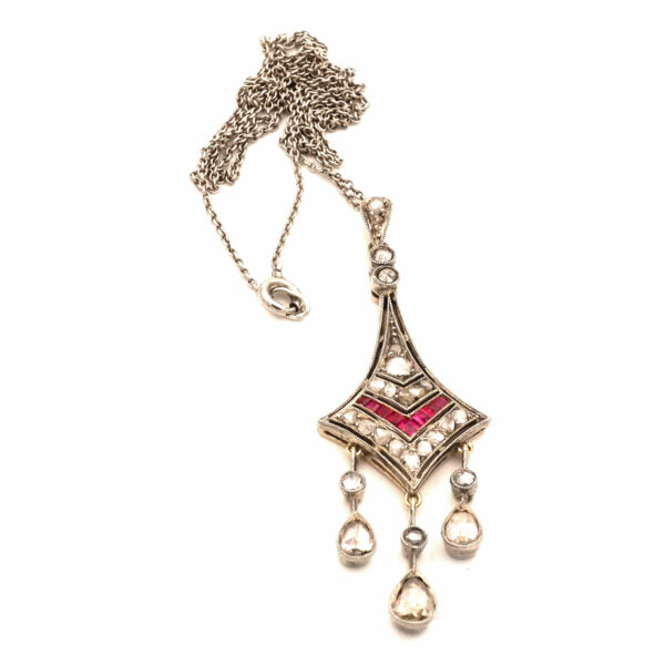 Art Deco Diamant Anhaenger Collier Kette Rubin antik kaufen Stephanie Bohm Antikschmuck