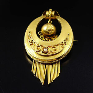 Gold Brosche antik etruskischer Stil Biedermeier Klassizismus fransen 18K Frankreich kaufen Stephanie Bohm Antikschmuck