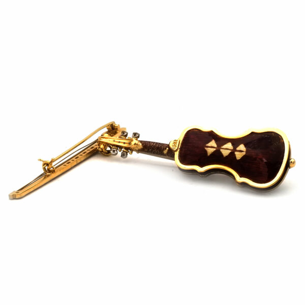 Gold Diamant Brosche Violine Stradivari Geige 18K emaille Vintage kaufen Stephanie Bohm Antiker Schmuck