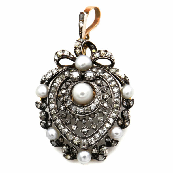 Antiker Diamant Anhaenger Brosche Natur Perlen kaufen Stephanie Bohm Antikschmuck kaufen