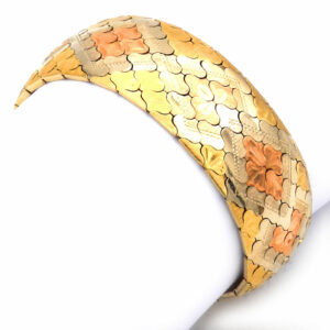 Gold Armband 585 14K echt Gold dreifarbig Vintage breit Teppichmuster kaufen Stephanie Bohm Antiker Schmuck1a