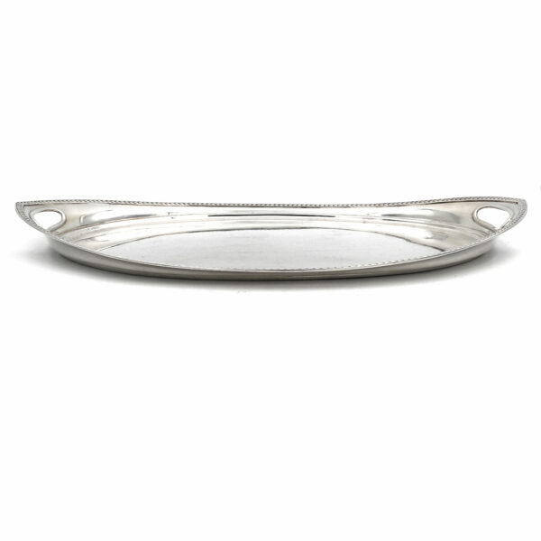Silber Tablett Galerietablett oval Schiffchenform Niederlande antik kaufen stephanie bohm Silber Antiquitaeten
