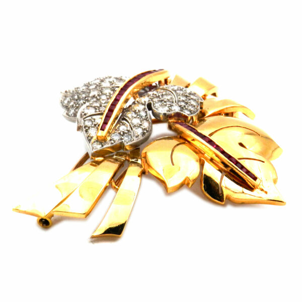 Diamant Rubin 18k Gold Brosche Retro kaufen Stephanie Bohm Antiker Schmuck