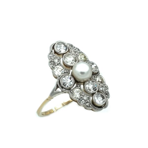 Art Deco Perl Diamant Ring oval Gold Platin Verlobungsring antik kaufen Stephanie Bohm Antiker Schmuck