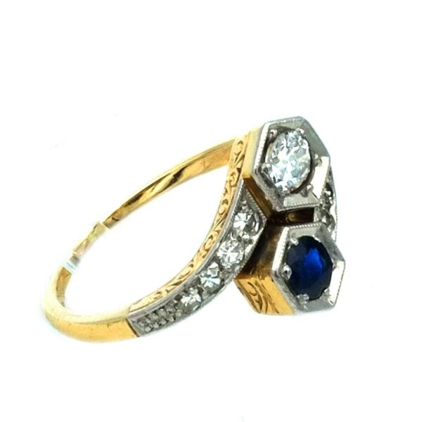 Art Deco Ring Saphir Diamant Gold Platin Toi et Moi Verlobungsring antik kaufen Stephanie BohmAntikschmuck