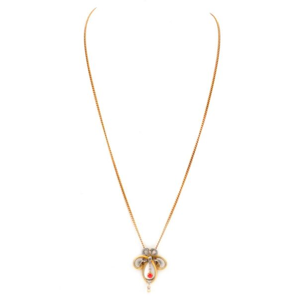 Jugendstil Halskette Anhaenger18K Gold Rubin Diamant antik kaufen Stephanie Bohm Antikschmuck