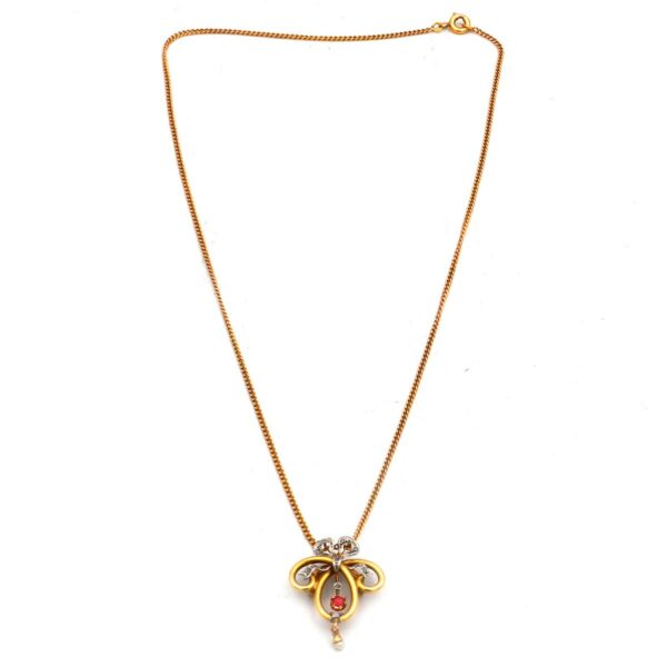 Jugendstil Halskette Anhaenger18K Gold Rubin Diamant antik kaufen Stephanie Bohm Antikschmuck