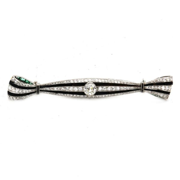 Art Deco Diamant Brosche Onyx Platin Schleife Bow Brooch kaufen Stephanie Bohm Antiker Schmuck