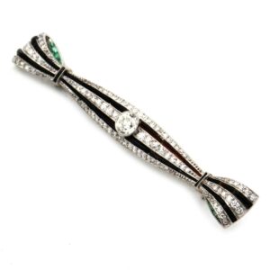 Art Deco Diamant Brosche Onyx Platin Schleife Bow Brooch kaufen Stephanie Bohm Antiker Schmuck