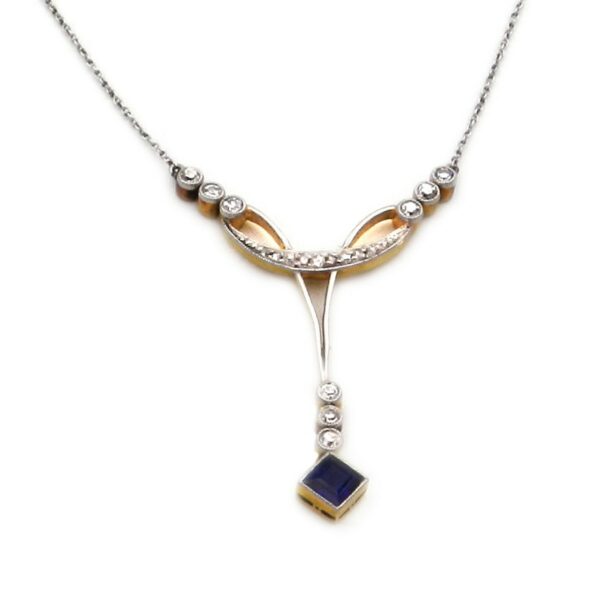 Art Deco Diamant Saphir Collier Kette Anhaenger Platin Gold kaufen Stephanie Bohm Antik Schmuck