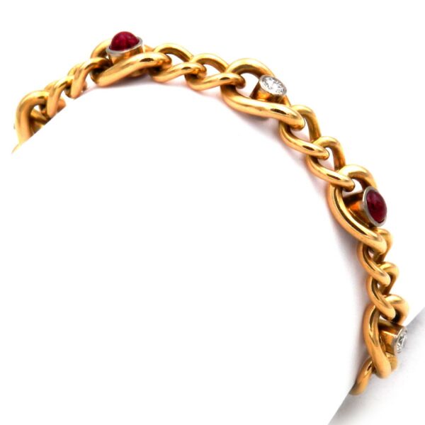 Gold Armband Rubin Diamant Cabochon Panzerarmband 585 14K massiv Vintage gebraucht kaufen Stephanie Bohm Antiker Schmuck