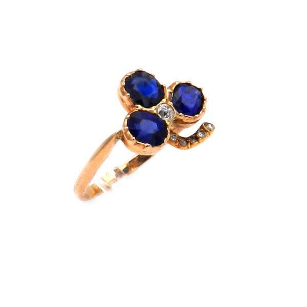 Aniker Saphir Diamant Ring Kleeblatt Clover Gold kaufen Stephanie Bohm Antikschmuk