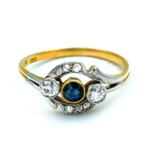Antiker Saphir Diamant Ring Trilogiering Jugendstil Gold Platin kaufen Stephanie Bohm Antikschmuck