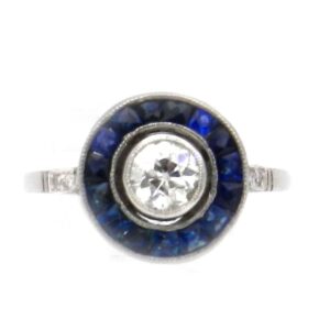 Art Deco Diamant Saphir halo Ring antik Verlobungsring Weissgold kaufen Stephanie Bohm antiker Schmuck