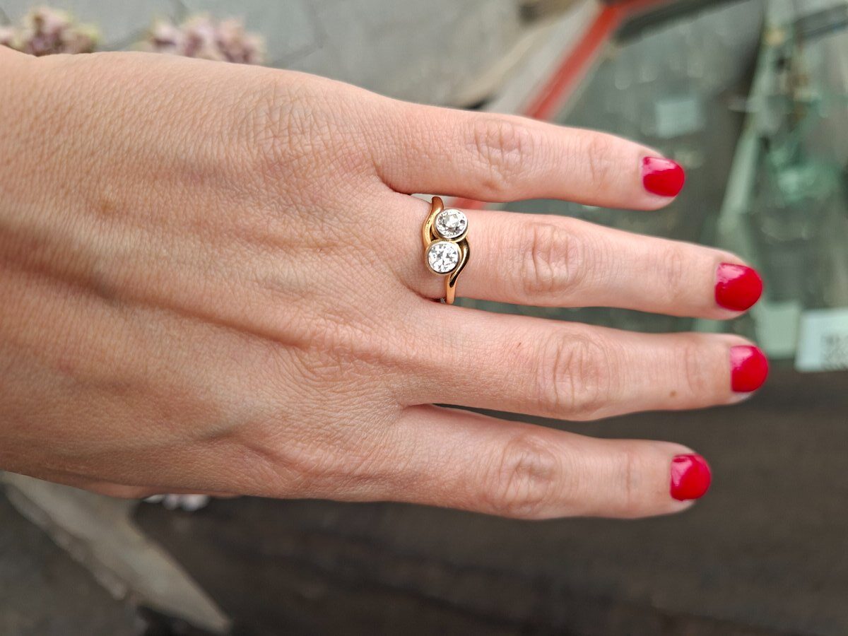 Jugendstil 1 ct Diamant Ring "Toi et Moi" in 14K Gold und Platin um 1910 – Bild 11