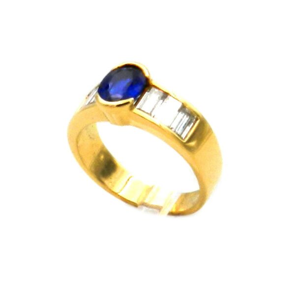 Saphir Diamant Ring Bandring Baguette 18K echt gold kaufen Stephanie Bohm Echtschmuck gebraucht