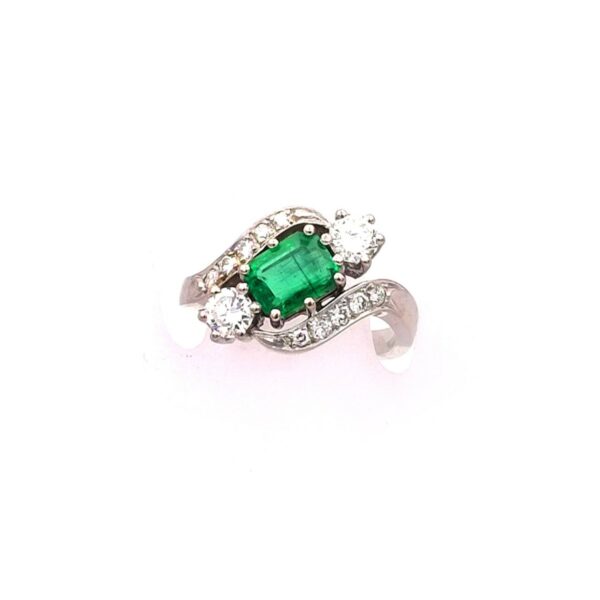 Smaragd Diamant Ring Weissgold 750 18K Vintage antik gebraucht kaufen Stephanie Bohm Antiker Schmuck