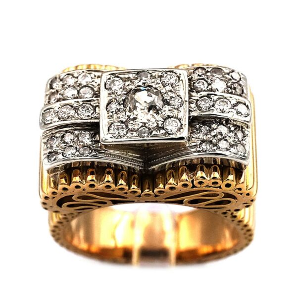 Diamant Ring antik Retro Art Deco Bandring Gold Platin gross kaufen Stephanie Bohm Antikschmuck