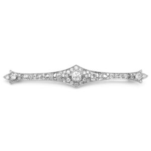 Antike Diamant Brosche Art Deco Stabbrosche lang Platin Abendschmuck kaufen Stephanie Bohm Antiker Schmuck