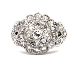 Diamant Ring antik Gold Platin Bluete Rosette Verlobungsring kaufen Stephanie Bohm Antikschmuck