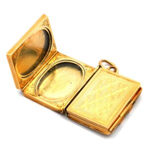 Gold Anhaenger Medallion Buch Fotomedaillon antik Biedermier kaufen Stephanie Bohm Antikschmuck