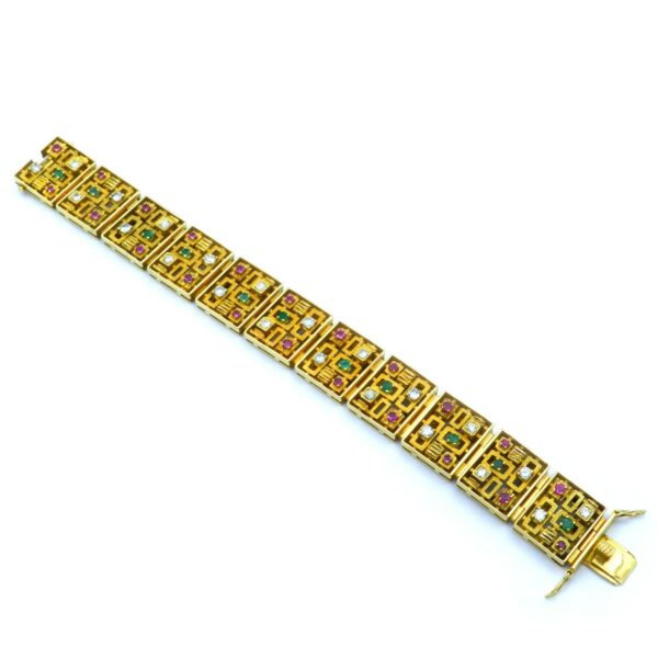 Gold Armband 18K 750 Echtgold Diamant Smaragd Rubin Design Modernist seventies 70erJahre Meran kaufen Stephanie Bohm Antikschmuck