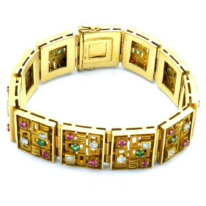 Gold Armband 18K 750 Echtgold Diamant Smaragd Rubin Design Modernist seventies 70erJahre Meran kaufen Stephanie Bohm Antikschmuck