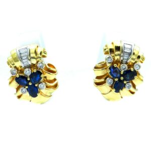 Gold Saphir Diamant Ohrringe gross Baguettediamanten 750 18K Echtgold secondhand gebraucht kaufen Stephanie Bohm Goldschmuck