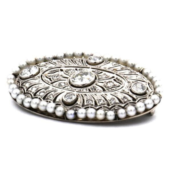 Antike Diamant Brosche Perlen Gold Platin filigran Girlandenstil kaufen Stephanie Bohm Antikschmuck