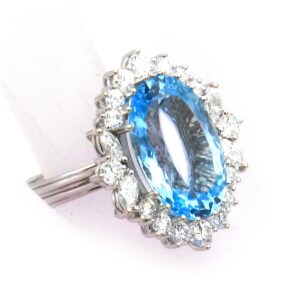 Aquamarin Diamant Ring oval gross 750 Weissgold 18K kaufen Stephanie Bohm Echtschmuck gebraucht
