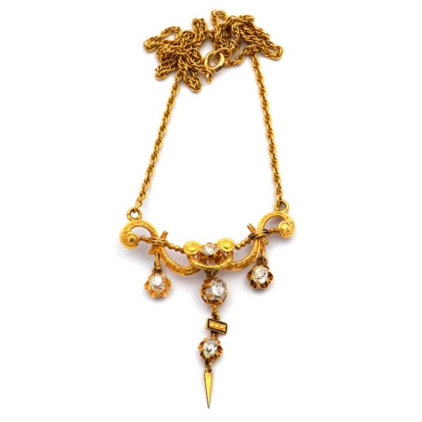 Gold Collier antik Diamanten 18K 750 Gelbgold Jugendstil Biedermeier Historismus kaufen Stephanie Bohm Antikschmuck
